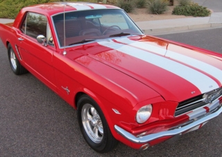 1965 red striped mustang