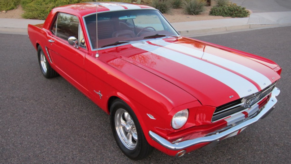 1965 red striped mustang
